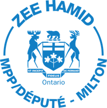 Ontario coat of arms, Zee Hamid, MPP/Député, Milton